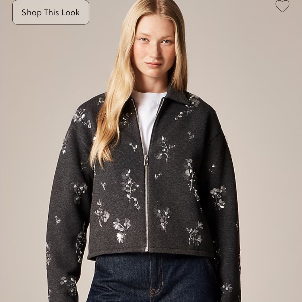 J. Crew Charcoal Floral Bomber Jacket